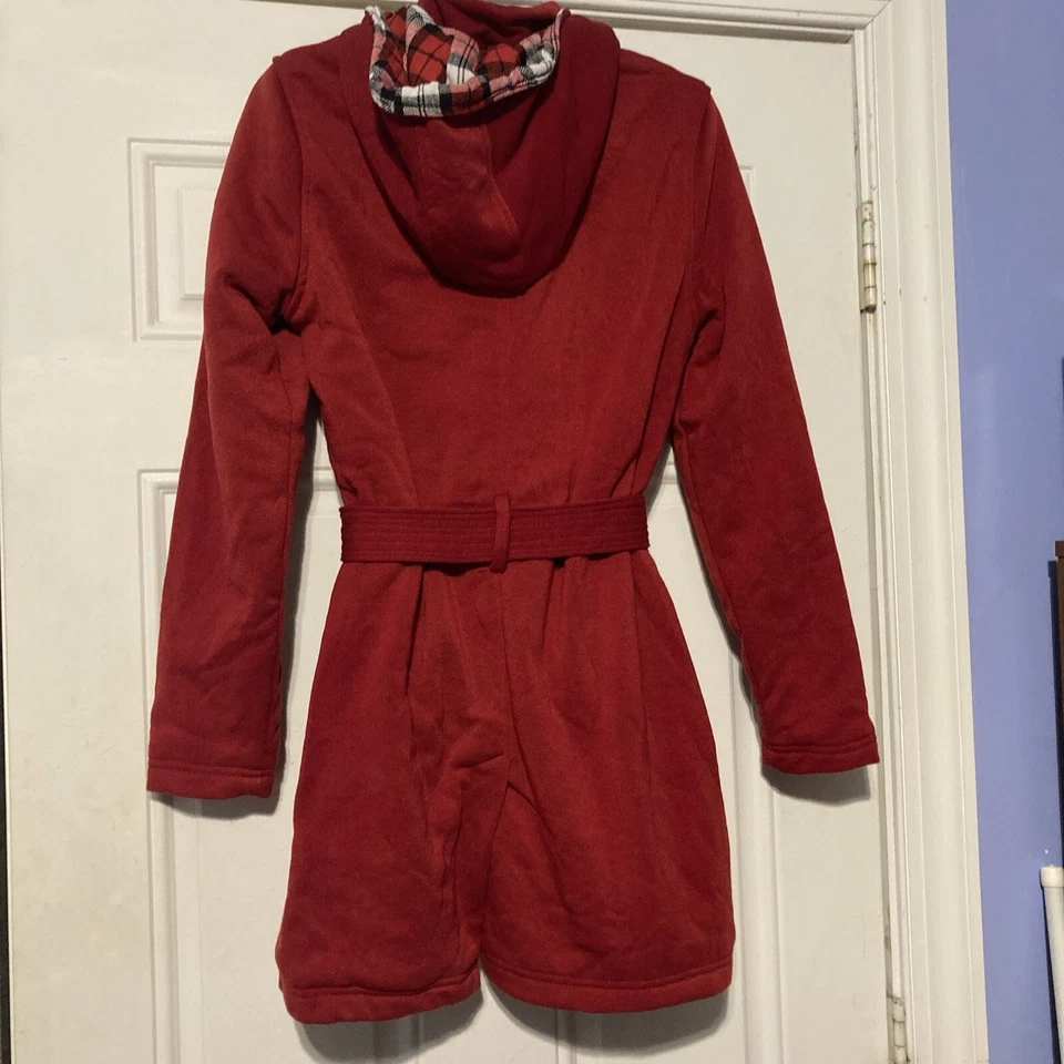 New Yoki Womens Large Jacket Sherpa Lined Hooded Belted Toggle Zip Fleece Red - Image 4 of 4