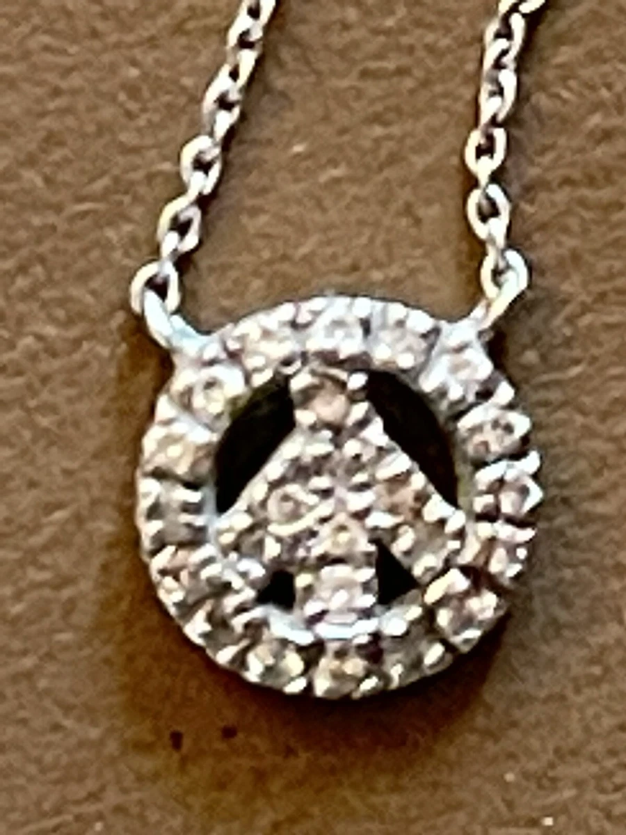 Roberto Coin Tiny Treasures Miniature 18k White Gold Peace Sign Necklace 840