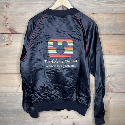 Vintage The Disney Channel Mickey Mouse Black Satin bomber Jacket Men's Size L