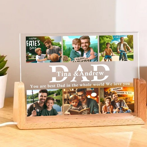 Personalized Father's Day Walnut Lamp - Custom Photo Frame Gift for Dad, Husband - Picture 7 of 10