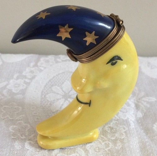 Caja de baratijas Limoges Francia LaGloriette luna creciente con estrellas sombrero - Imagen 2 de 10