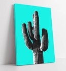 BLACK & WHITE CACTUS CYAN BACKGROUND -CANVAS WALL ART PRINT ARTWORK DEEP FRAMED