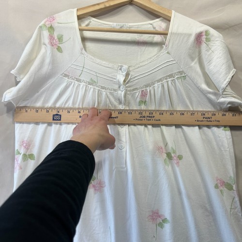 Frette Nightgown Sz Large Cap Sleeve Floral Sleepwear Popover Cotton White FLAW - Picture 5 of 10