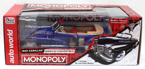 1:18 Monopoly Man w/1947 Cadillac Series 62 Soft Top -- Blue -- Auto World - Picture 10 of 10