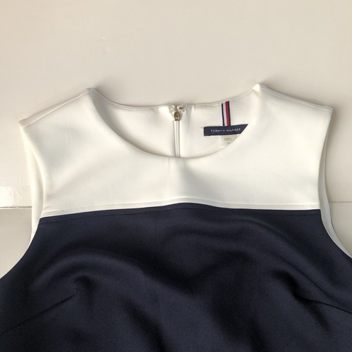 Tommy Hilfiger Colorblock Navy Blue White Buttons Dress Sleeveless Size 10 - Picture 10 of 15