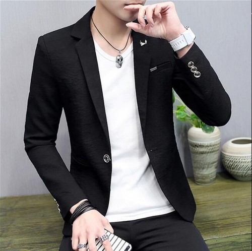 Mens Summer One Button Casual Blazers Jacket Lapel Collar Slim Fit Coat Outwear - Picture 9 of 24
