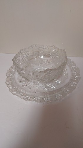 Vtg Mikasa Crystal Carmen Crystal Bowl & Cake Plate 3D Flower Patters Leaves - Picture 11 of 11