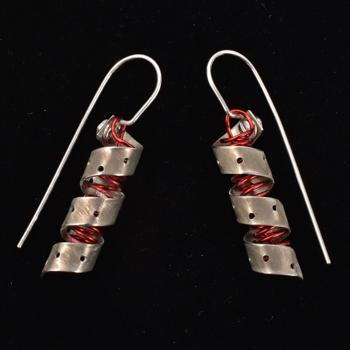 Vintage 80 s STERLING Silver ABSTRACT Metal COIL Red Wire PUNK