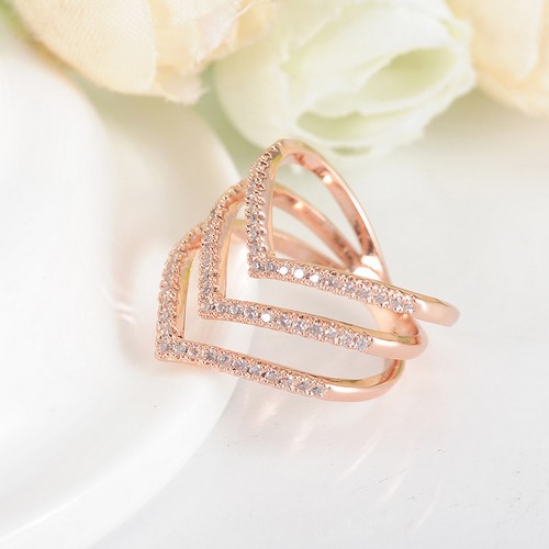 18k Rose Gold Plated V Ring Index Finger made w Swarovski Crystal Pave Stone - Afbeelding 11 van 11