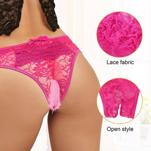 Sexy Crotchless Thong Open Crotch Knickers Frill Black Pink White Sizes 8 - 22 - Picture 22 of 32