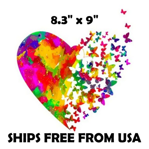 Hand Painted Replica Heart Butterfly Iron On Transfer Beautiful Colors  - Picture 1 of 4