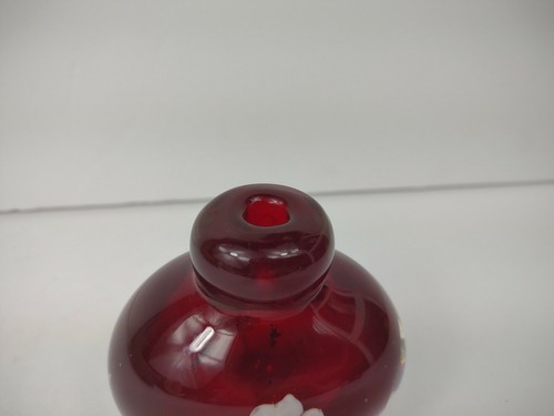 Red Heart Cased Art Glass bud Vase Floral smooth pontil 4" x 3" paperweight - Picture 7 of 8