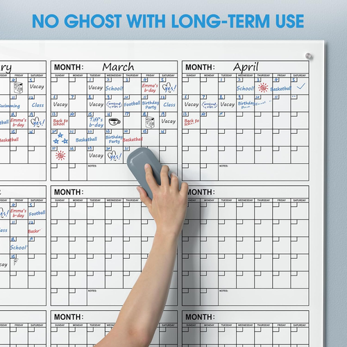 Yearly Glass White Board Calendar 48" X 36", Magnetic Glass Dry Erase Board for - Picture 6 of 12