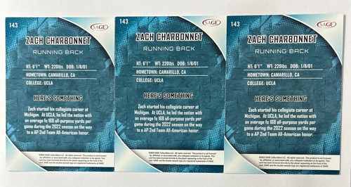 (3) ZACH CHARBONNET 2023 SAGE RC #143 UCLA / SEATTLE SEAHAWKS NICE! - Picture 2 of 2