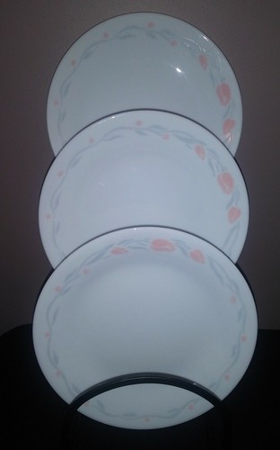 3 Corelle Corning St CLAIRE Vintage Peach Gray Tulip Pattern Bread/Dessert Plate