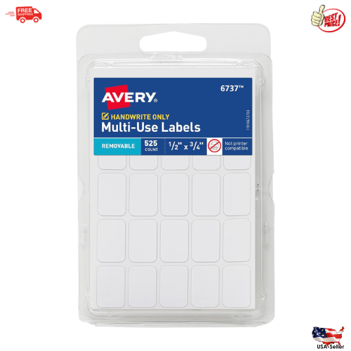 Removable Blank White Labels, 1/2 x 3/4 Inch Non-Printable Pack of 525 Versatile - Picture 1 of 5
