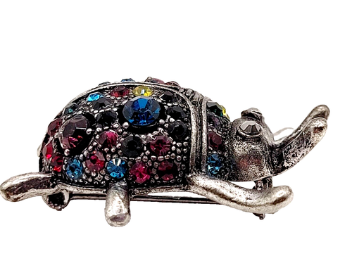 Vintage BEETLE BUG Ladybug Brooch Pin with Multi Colored Faceted Rhinestones - Picture 2 of 15