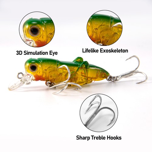 5 Pezzi 4/4.5/10g Insetto Minnow Cavalletta Pesca Locusta Esca Crankbait Bait Box - Foto 4 di 8