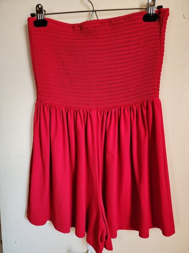 Susana Monaco Strapless Smock Top Red Romper Shorts Stretch Jumpsuit Small S NWT - Picture 3 of 11