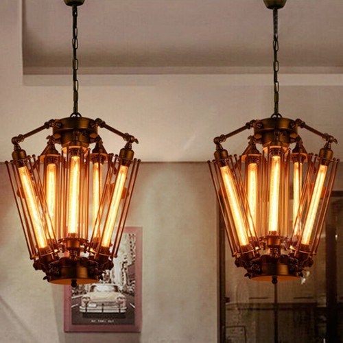 Vintage Industrial Ceiling Light Chandelier Cage Steampunk Pendant Lamp Fixture - Picture 3 of 9