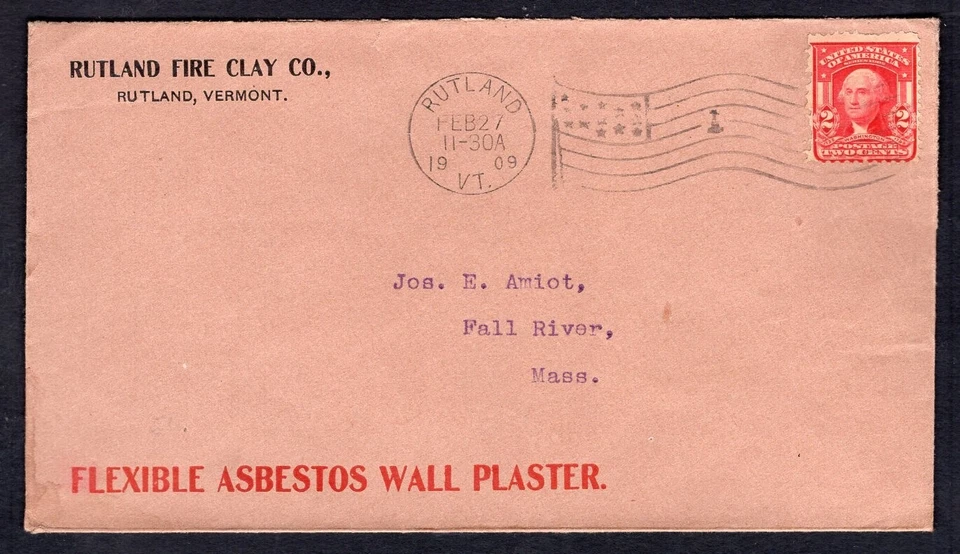 USA Rutland Vt 1909 Flag on Fire Clay Co Advertising Cover - Image 2 of 3