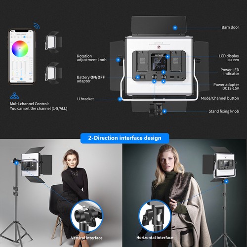 Neewer 660PRO RGB Led Video Light Lighting Full Color with Barndoor/U Bracket - Picture 6 of 8