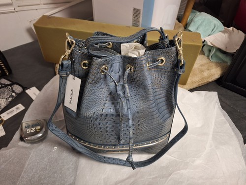 Brahmin Stratos Collection Slate Marlowe Drawstring Bucket Bag - Picture 4 of 8