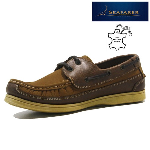 MENS LEATHER LACE UP WALKING BOAT DECK CASUAL DRIVING MOCCASIN LOAFER SHOES SIZE - Picture 6 of 25