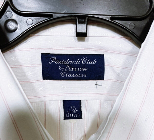 Paddock Club By Arrow Classics Mens Shirt Sz 17.5 Button Up Striped Short Sleeve - Picture 5 of 7