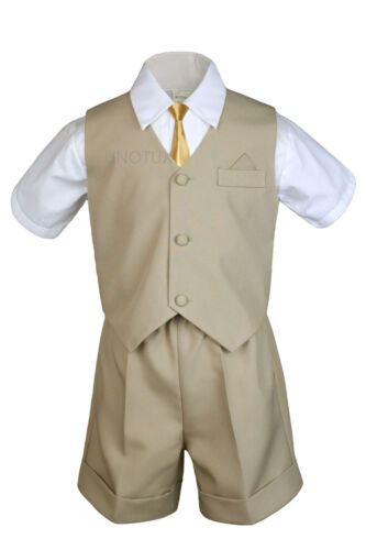 Baby Boys & Toddler Formal 6pc Khaki Vest Shorts Suits Extra Necktie Outfit - Picture 19 of 28