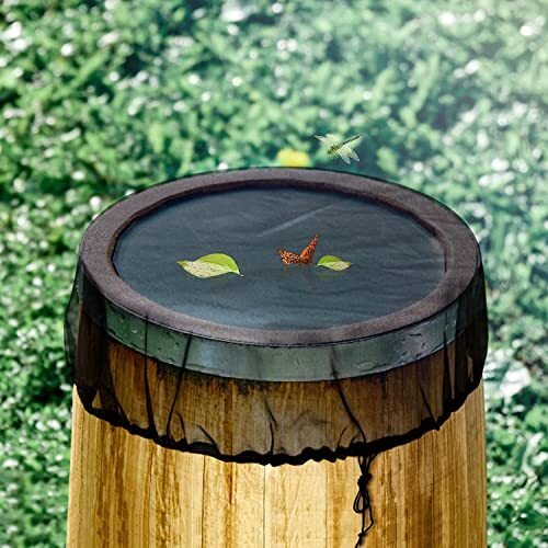 Paquete de 2 cubiertas de malla para barril de lluvia colección de agua cubos cubierta con cordón - Imagen 4 de 7