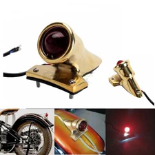 Brass Vintage LED Integrated Brake Stop Rear Tail Lamp For Harley Bobber Custom