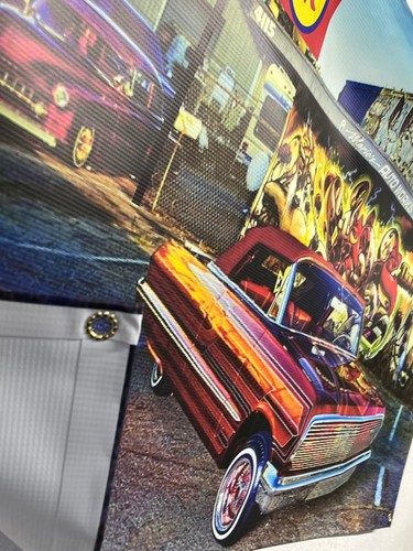 Lowrider Chevy Impala Vert Ok - 13 OZ Banner 2 pies x 4 pies Mancave Shop Garage - Imagen 2 de 4