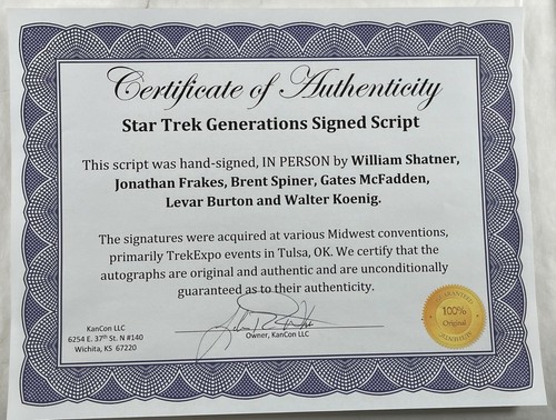 Star Trek Generations Script HAND-SIGNED by Shatner, Spiner, Frakes +3, w/CoA! - Picture 8 of 12