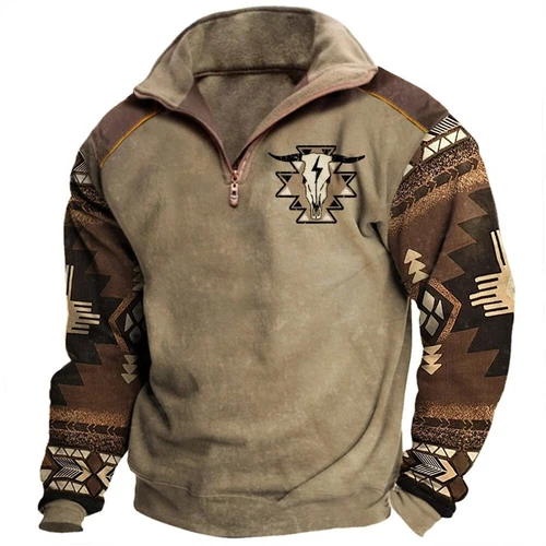 Men's Pullover Aztec Cowboy Mens Hoodie Vintage Graphic Western Hoodies - Picture 8 of 17