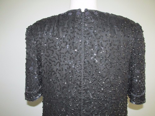 Vintage Brilliante Gr. M schwarz Perlen Pailletten Stufen festlich Party Kleid - Bild 11 von 12
