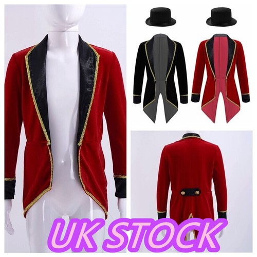 UK Boy Girl Lapel Tuxedo Tailcoat with Felt Hat Victorian Halloween Costume Sets - Picture 6 of 30