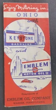 1930's Ohio road map Keystone Emblem oil gas Warren Pennsylvania MWM