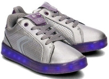 Geox J744HA Kommodor LED Light Up Dark Silver/Purple Girls Trainer - Size 1