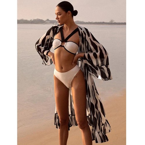 Women Swimsuit 3 Piece Bathing Suits Scallop Trim Full Coverage Swimwear Cut Out - Bild 12 von 62