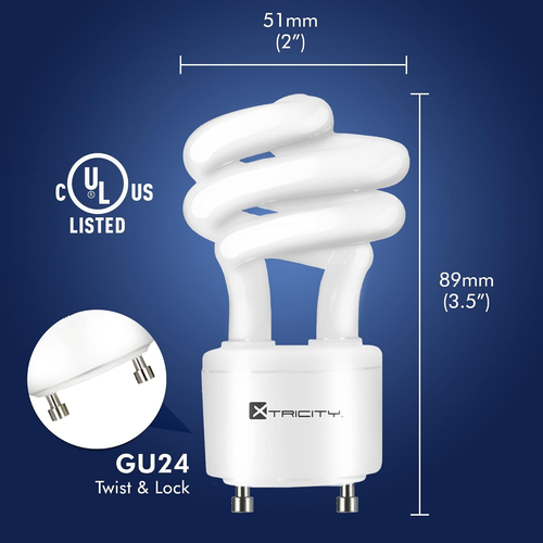 Compact Fluorescent GU24 2 Prong Light Bulb Base, T2 Mini Spiral, 13W (60 Watt E - Picture 2 of 6