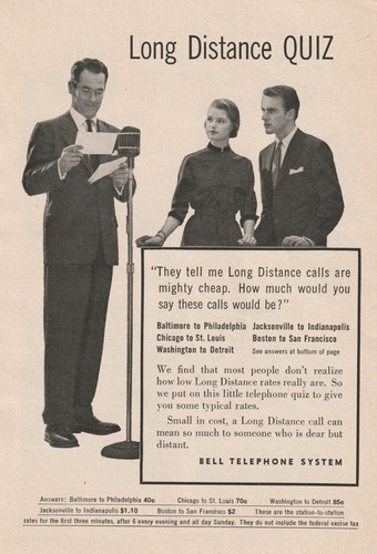 1954 sistema telefónico Bell cuestionario de colección anuncio impreso barato llamadas telefónicas de larga distancia - Imagen 2 de 3
