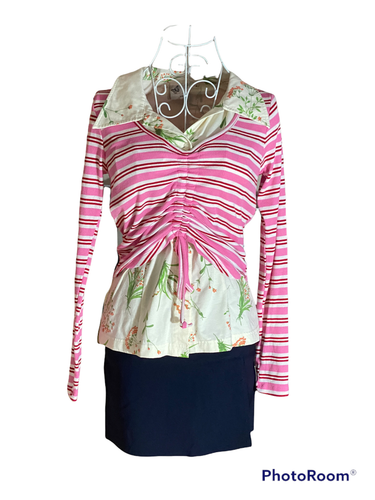 Poof New York Jumper Women Medium Striped Cropped Ruched Strap Stretch - Picture 7 of 7