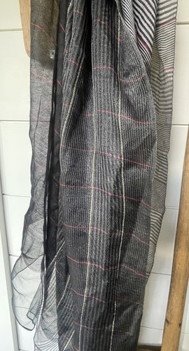 Sciarpa SAACHI oro nero metallizzato rosso oro leggero a righe oro lana e seta - Foto 2 di 5
