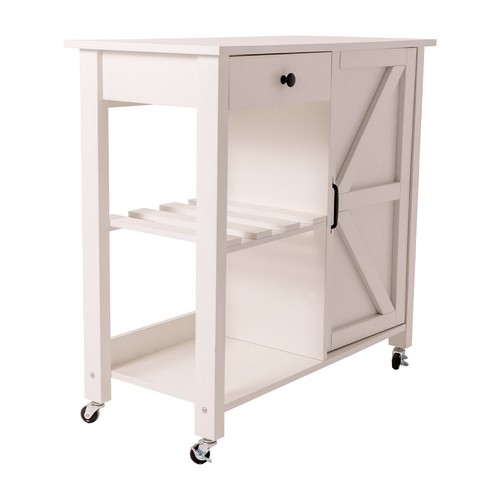 Kitchen Island with Cabinet 4 Rolling Wheels Cart White - Picture 12 of 12