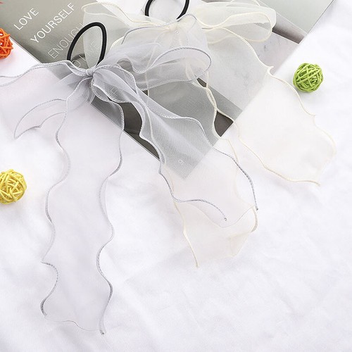 Women Bowknot Organza Ribbon Hair Ring Rope Ties Mesh Fairy Headwear RubberBand - Picture 11 of 27