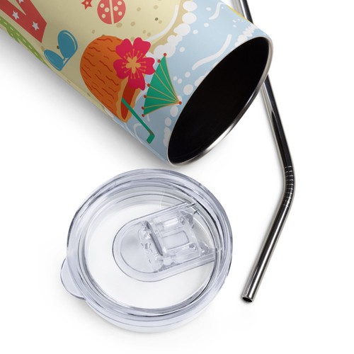 Summer Tumbler with Colorful Summer Graphics, 20oz Stainless Steel Travel Cup - Picture 7 of 9