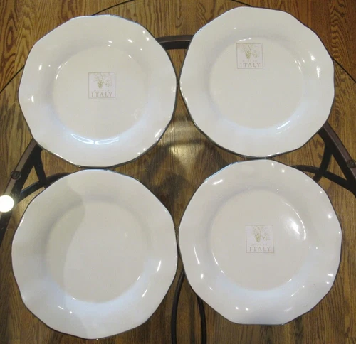 New Ceramiche Italia Set 4 Salad Plates White Silver 8 1/4” Handmade Italy