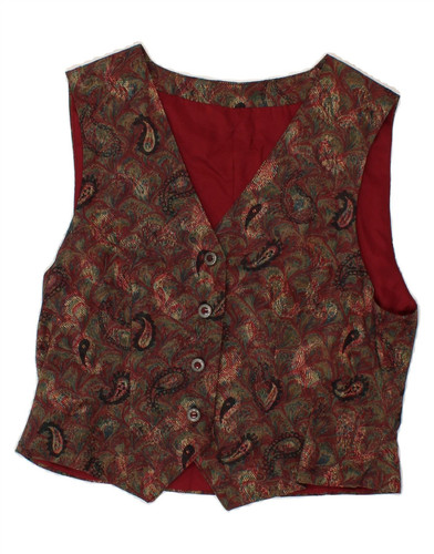 VINTAGE Womens Waistcoat UK 12 Medium Burgundy Paisley CP15 - Picture 1 of 3