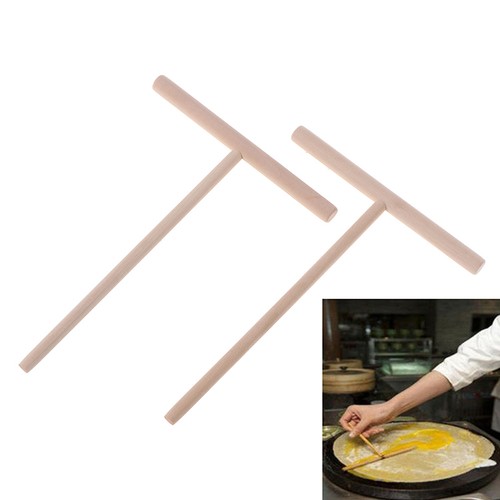 2Pcs T Shape Wooden Rake Round Batter Pancake Crepe Spreader Kitchen Tools - Picture 8 of 12